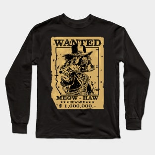 WANTED MEOW HAW Cowboy Western Country Long Sleeve T-Shirt